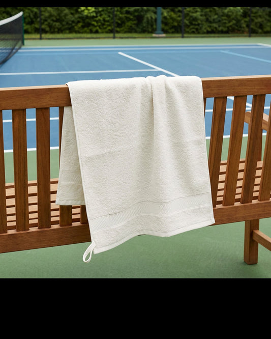Tastl Courtline Cotton Terry Sports Towel 18 x 36 in Natural White - Lifestyle view