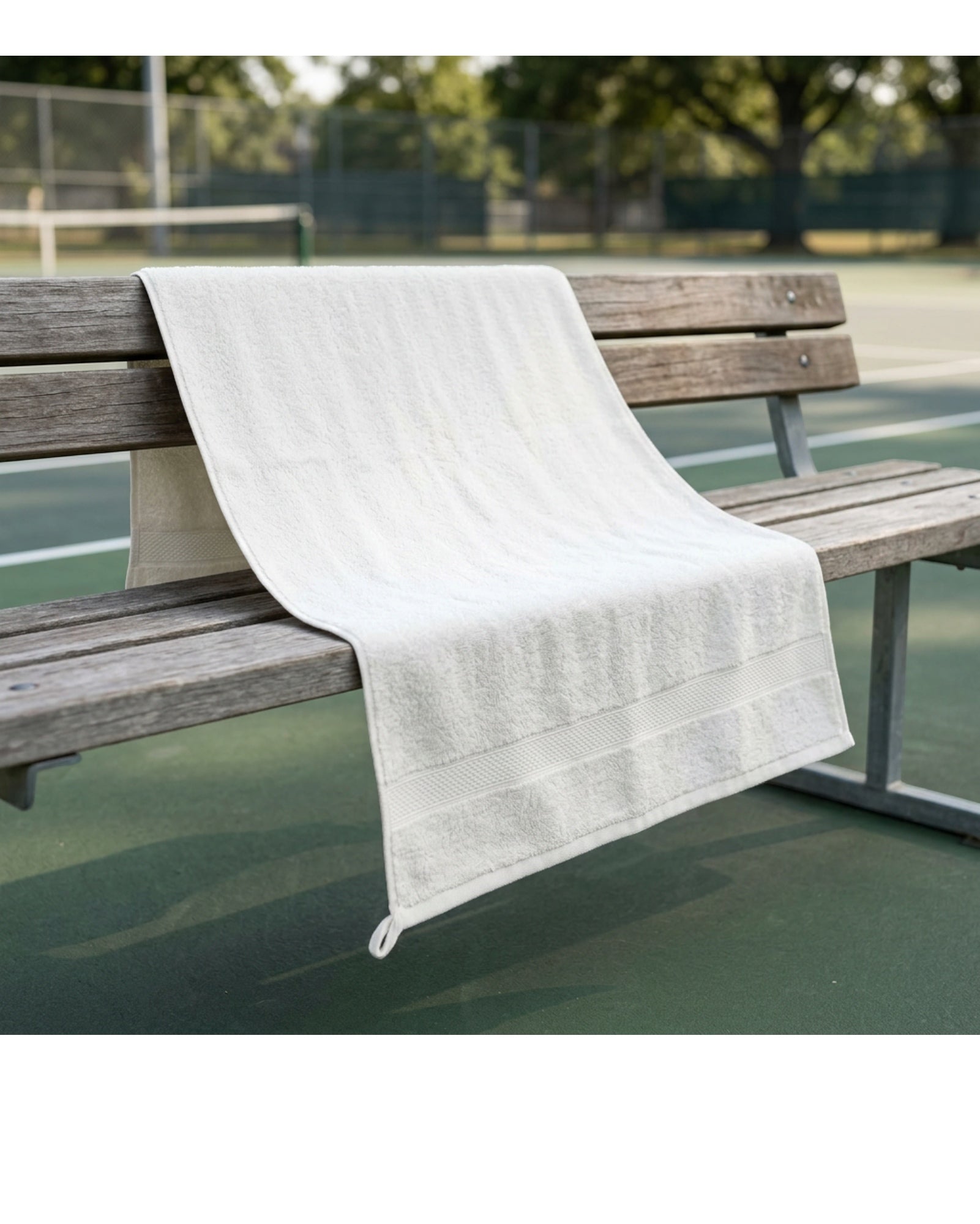 Tastl Courtline Cotton Terry Sports Towel 18 x 36 in Natural White - Lifestyle view