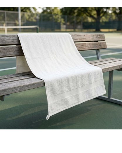 Tastl Courtline Cotton Terry Sports Towel 18 x 36 in Natural White - Lifestyle view