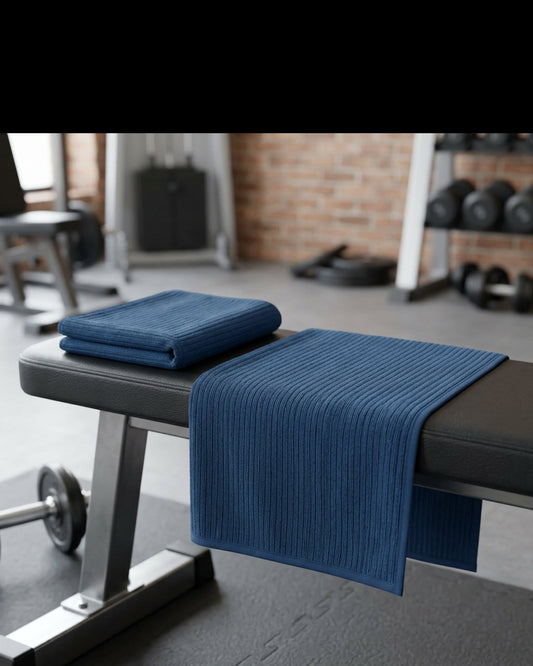 Tastl Railrib Microfiber Gym Towels 15 x 35 in Ink Blue Set of 2 - Lifestyle view