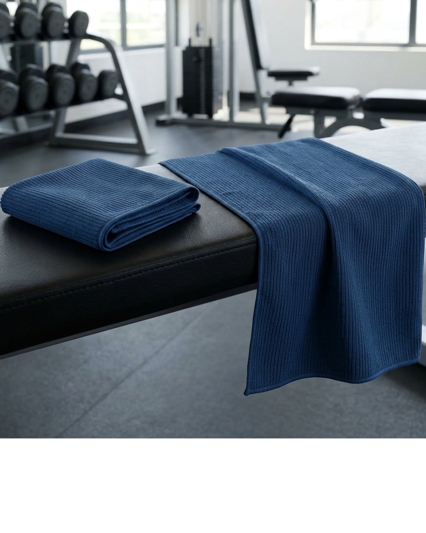 Tastl Railrib Microfiber Gym Towels 15 x 35 in Ink Blue Set of 2 - Lifestyle view