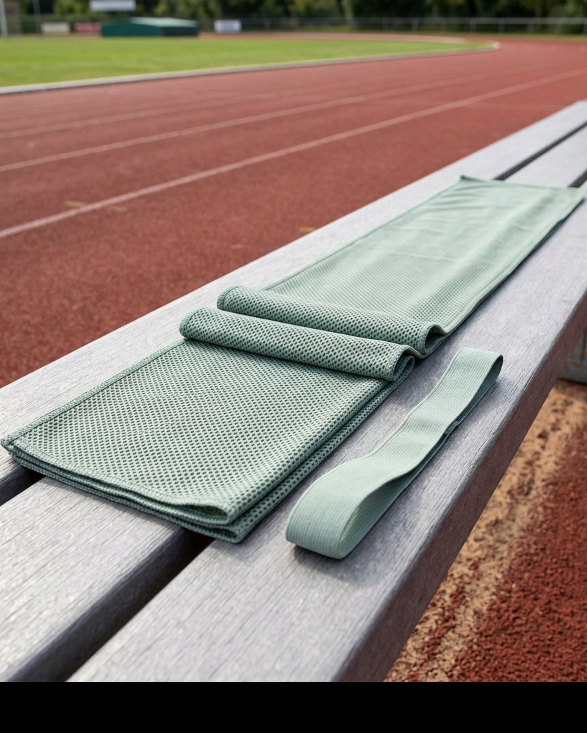 Tastl Trailmesh Cooling Towel 10 x 44 in Fog Green - Lifestyle view