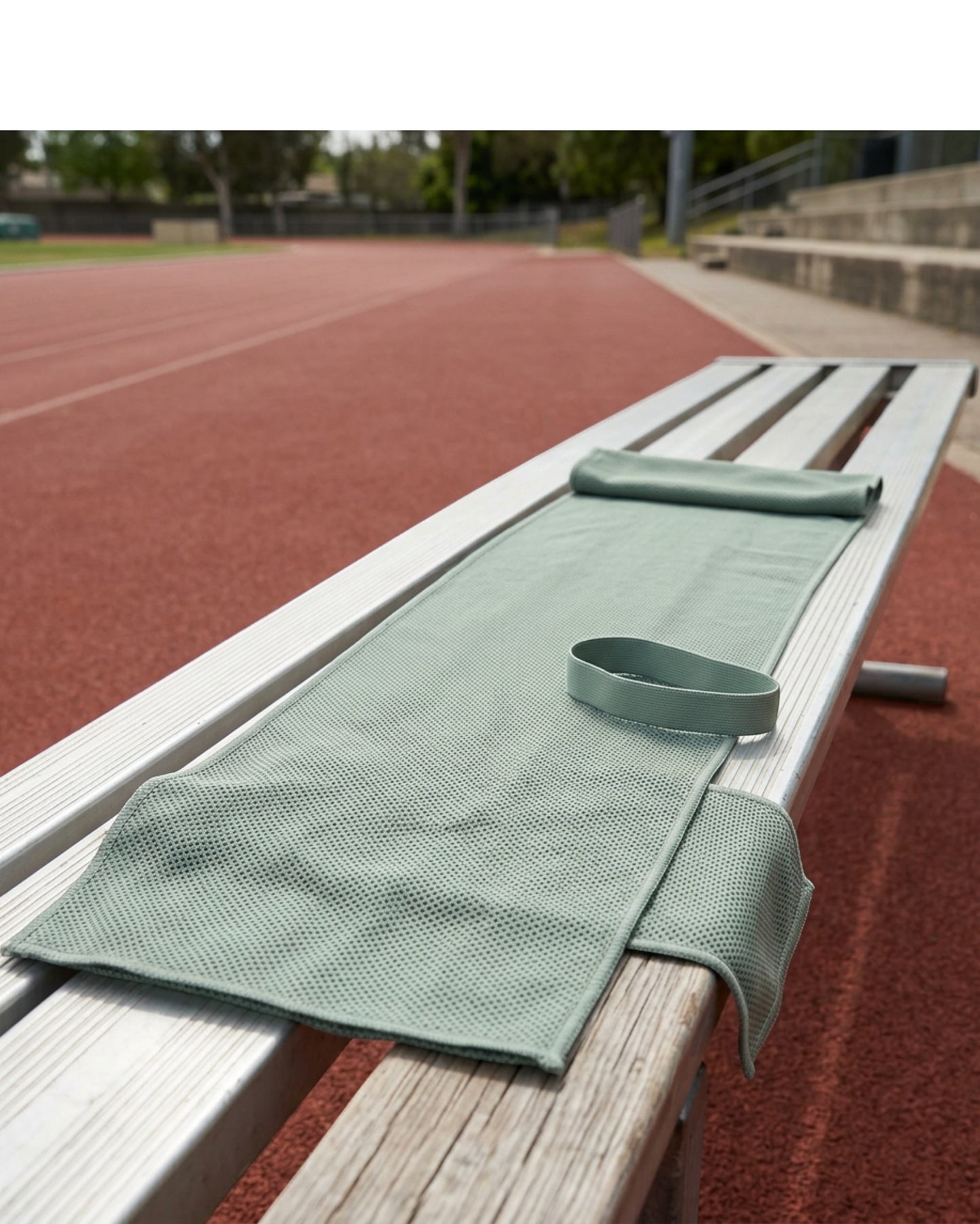 Tastl Trailmesh Cooling Towel 10 x 44 in Fog Green - Lifestyle view