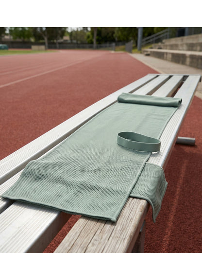 Tastl Trailmesh Cooling Towel 10 x 44 in Fog Green - Lifestyle view